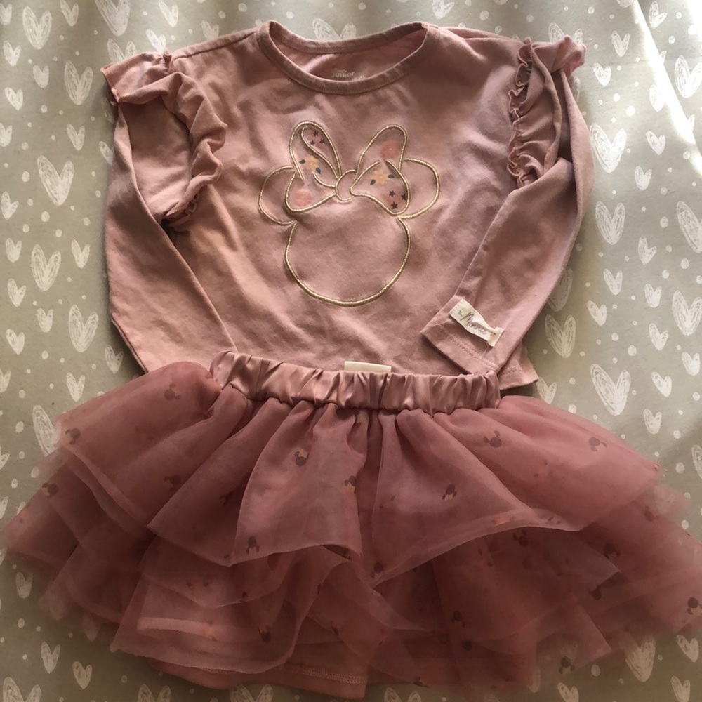 Girls Disney baby Minnie mouse 2pc pink mauve outfit tutu skirt 18 mo